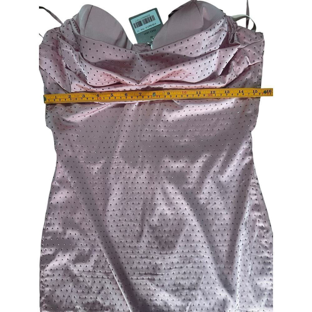 Oh Polly Sparkly Pink Satin Mini Dress – Rhinestone Cowl Neck Party Dress, SZ 10 - Picture 8 of 10